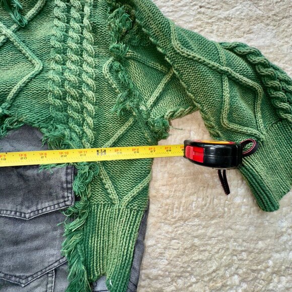 Upcycled Green Knit & Denim Destroyed Sweater – Statement Piece NWT - Picture 8 of 16